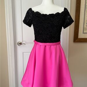 City Studio, Juniors 13, Hot pink and Shimmery Black Lace, Fit & Flare Dress
